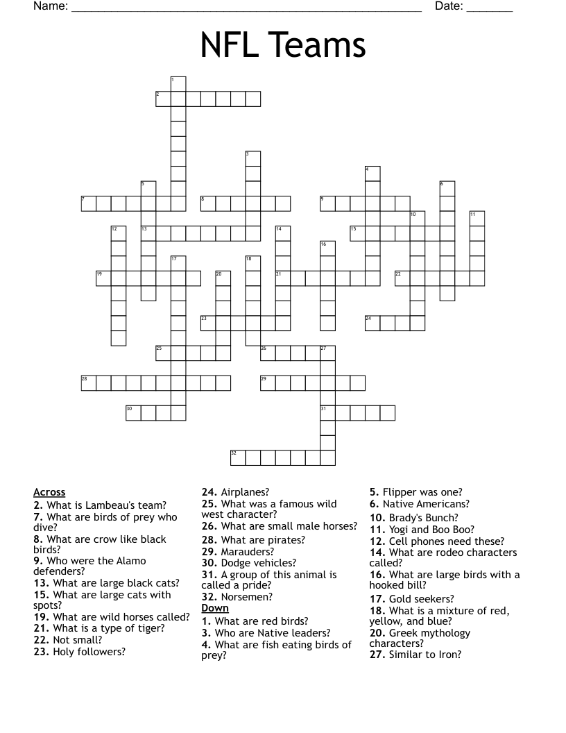 NFL Teams Crossword