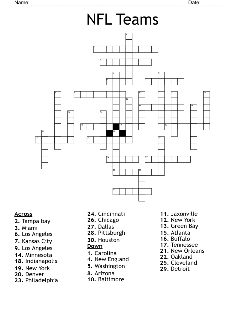 NFL Teams Crossword