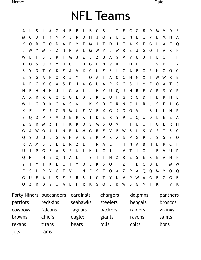 NFL Teams Word Search