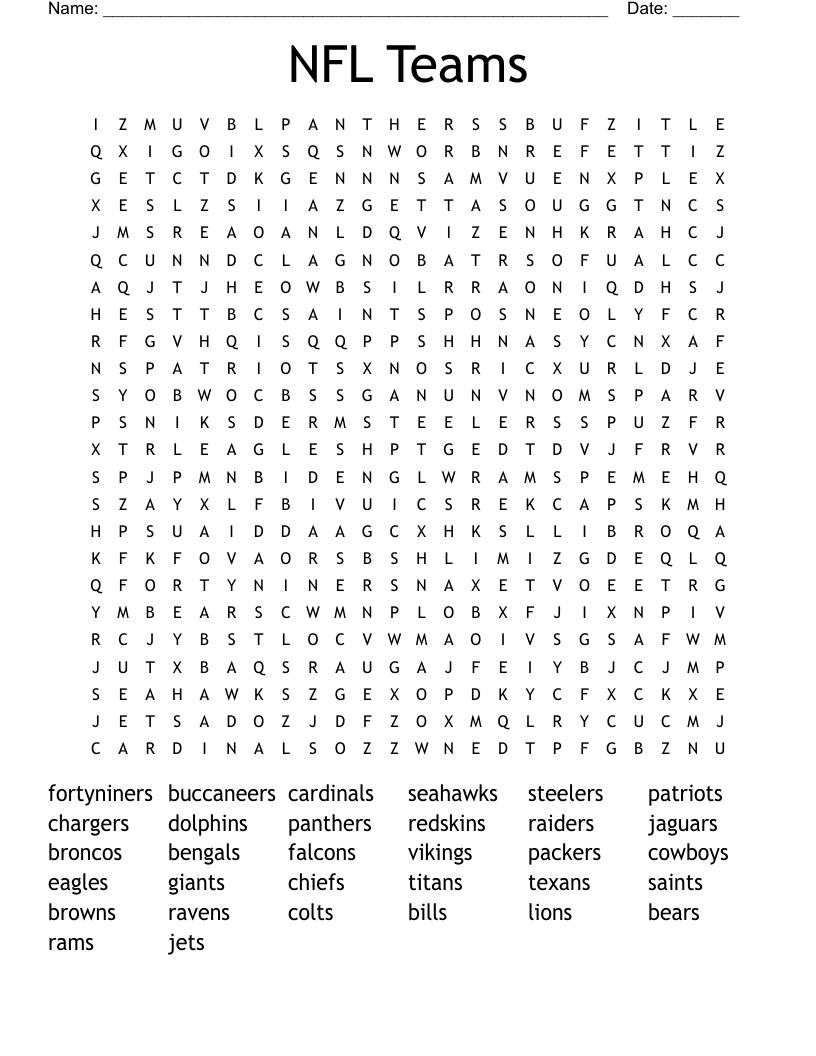 NFL Teams Word Search