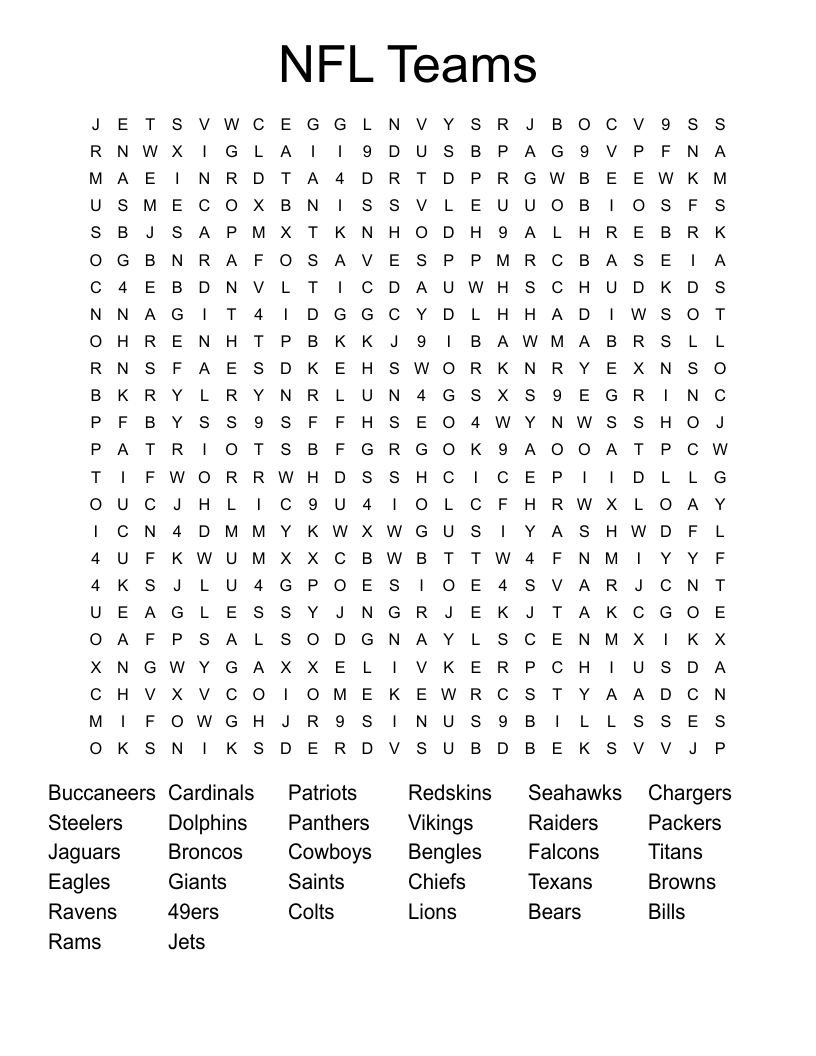 NFL Teams Word Search