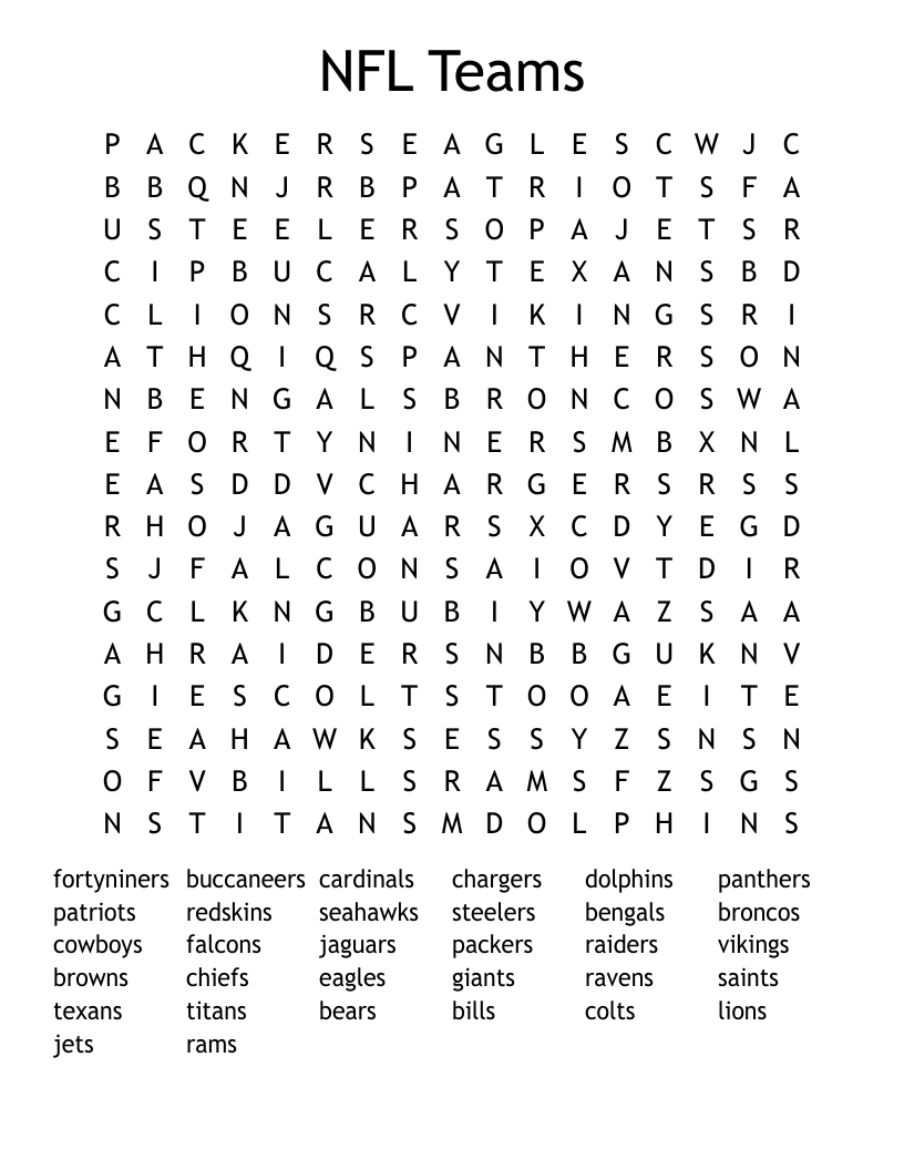 NFL Teams Word Search