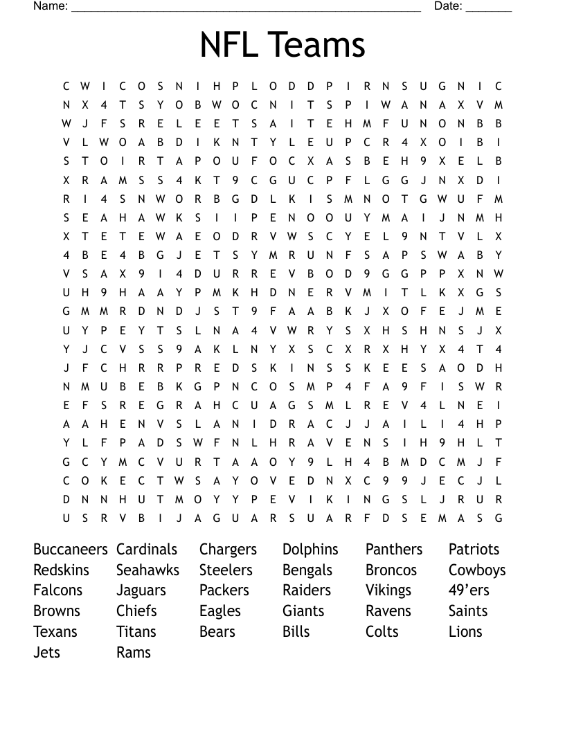 NFL Teams Word Search