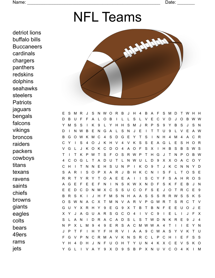 NFL Teams  Word Search