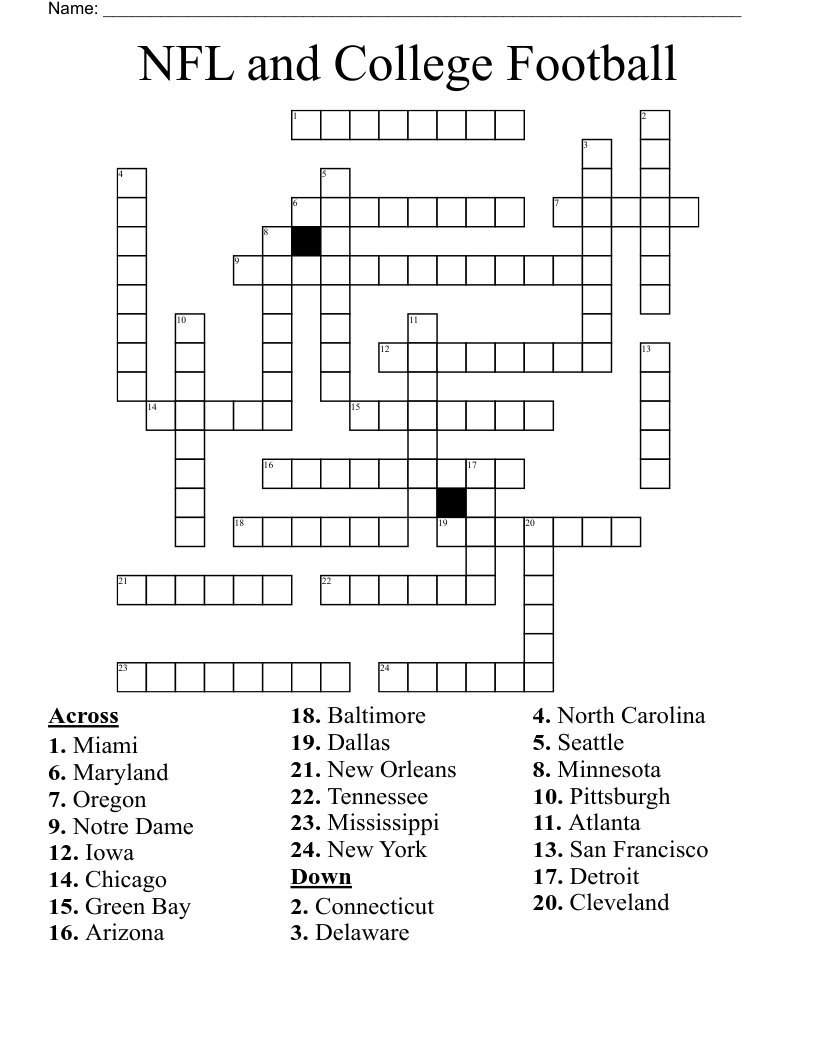 NFL and College Football Crossword