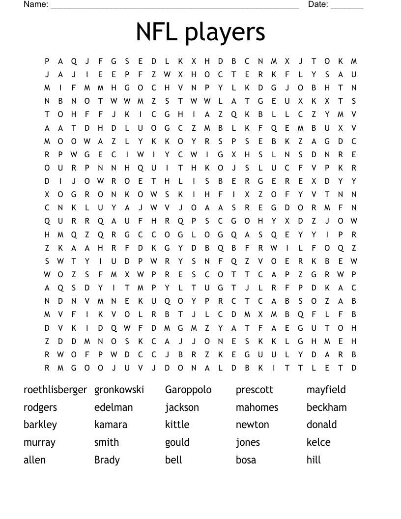 NFL players Word Search