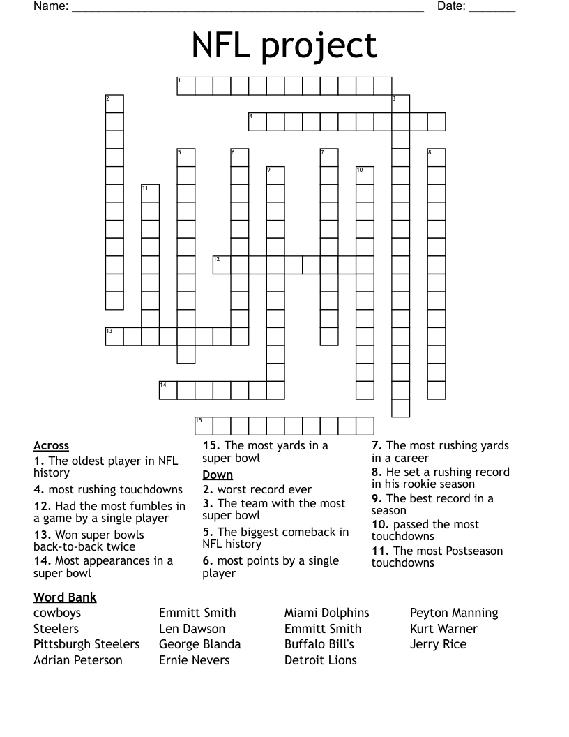 NFL project  Crossword
