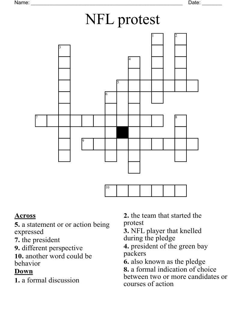 NFL protest Crossword