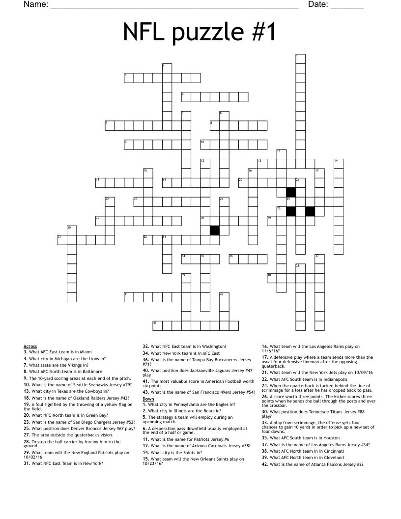 NFL puzzle #1 Crossword