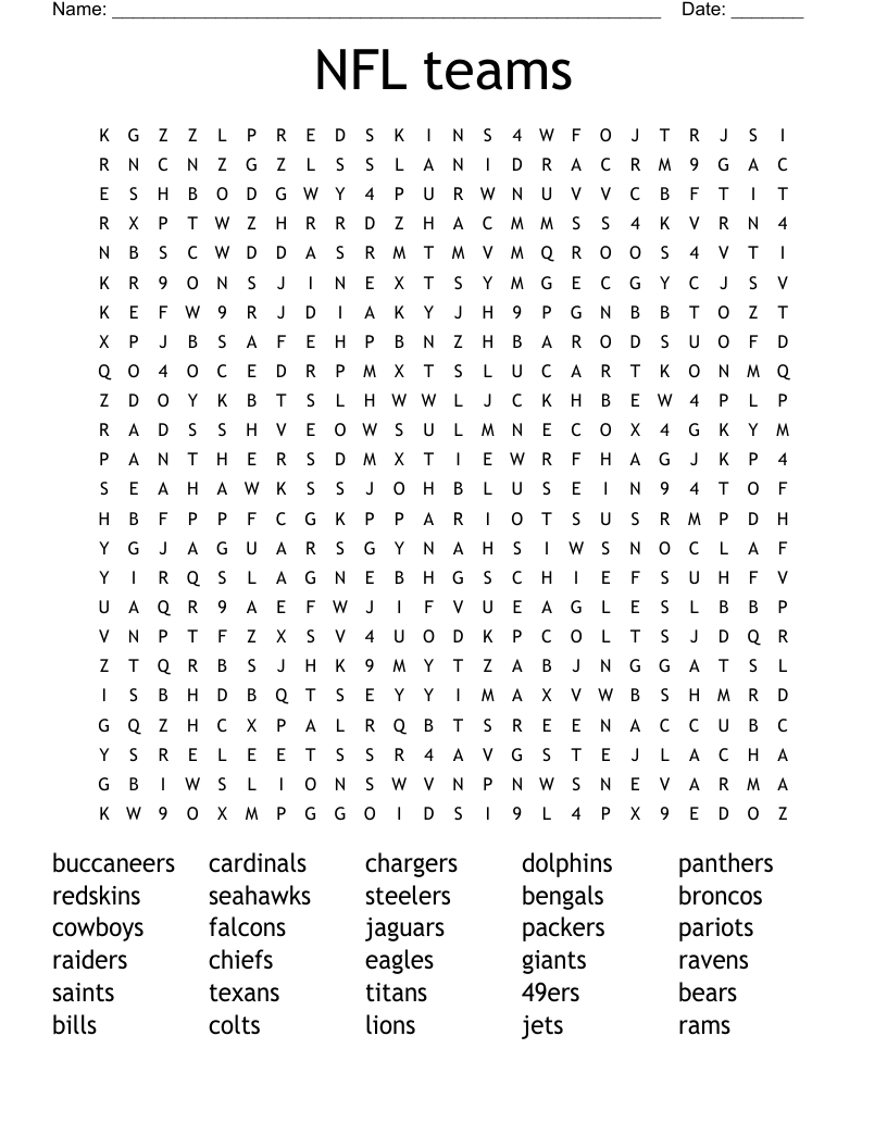 NFL teams Word Search