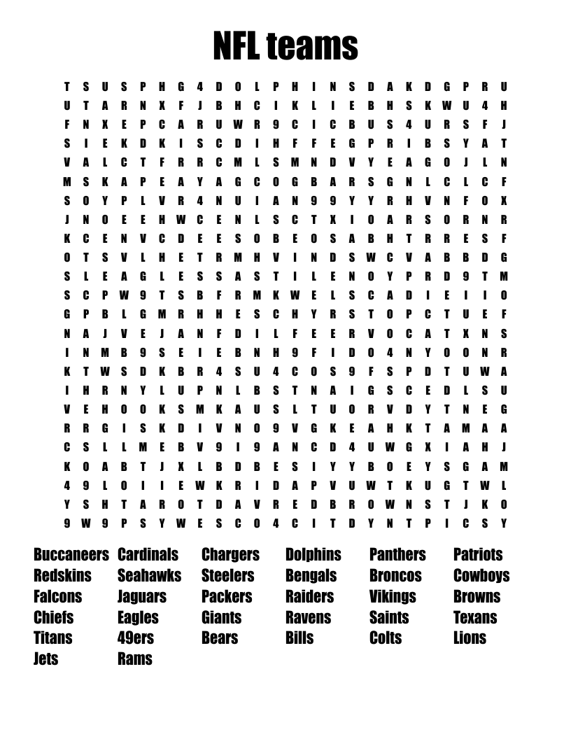 NFL teams Word Search