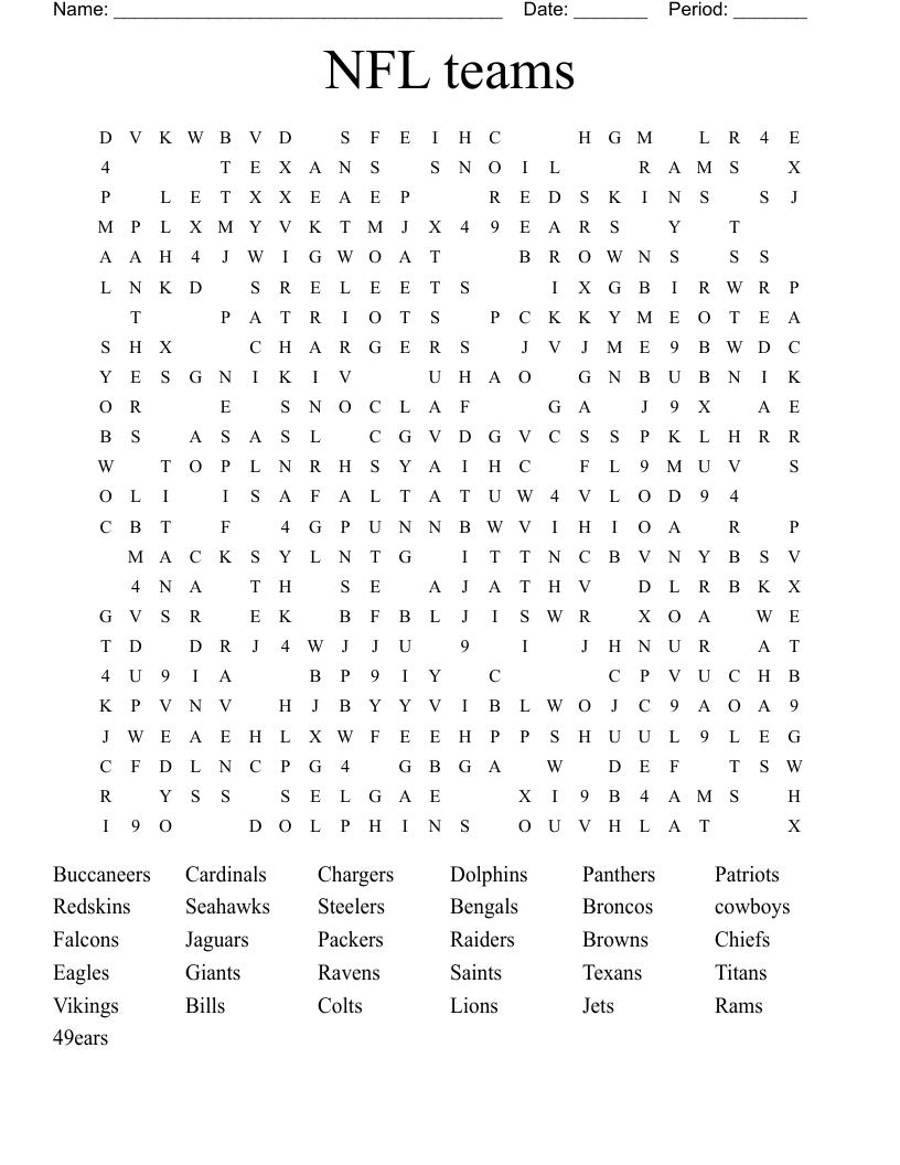NFL teams Word Search