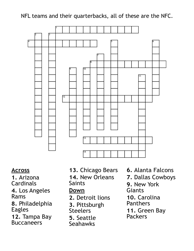NFL teams and their quarterbacks, all of these are  the NFC. Crossword