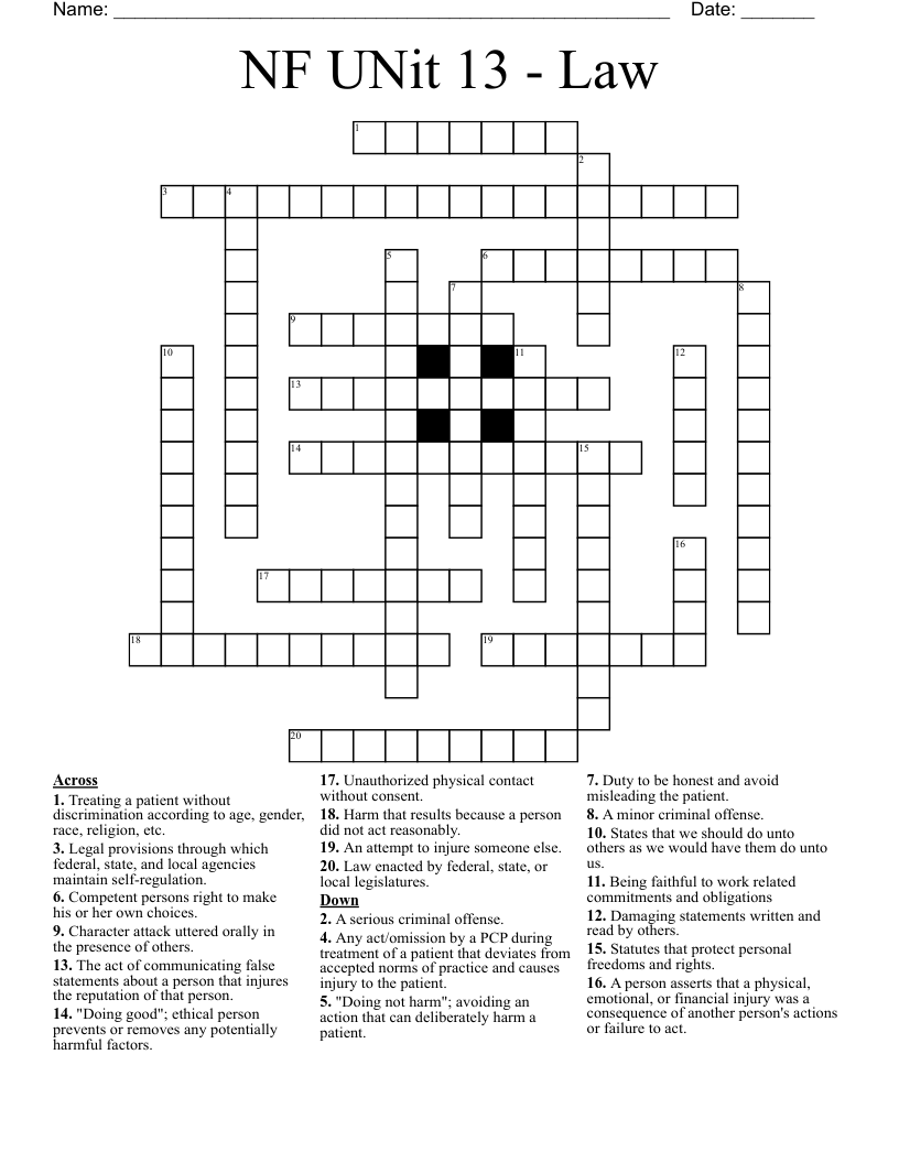 NF UNit 13 - Law Crossword