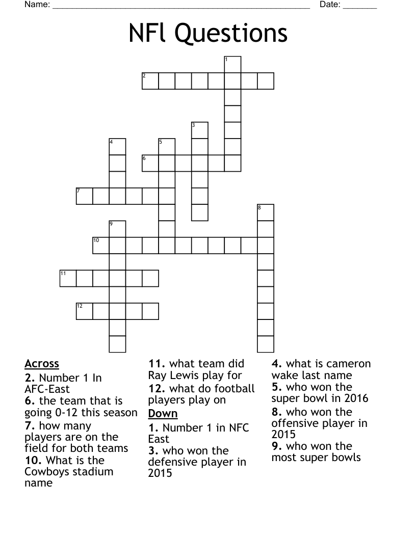 NFl Questions  Crossword