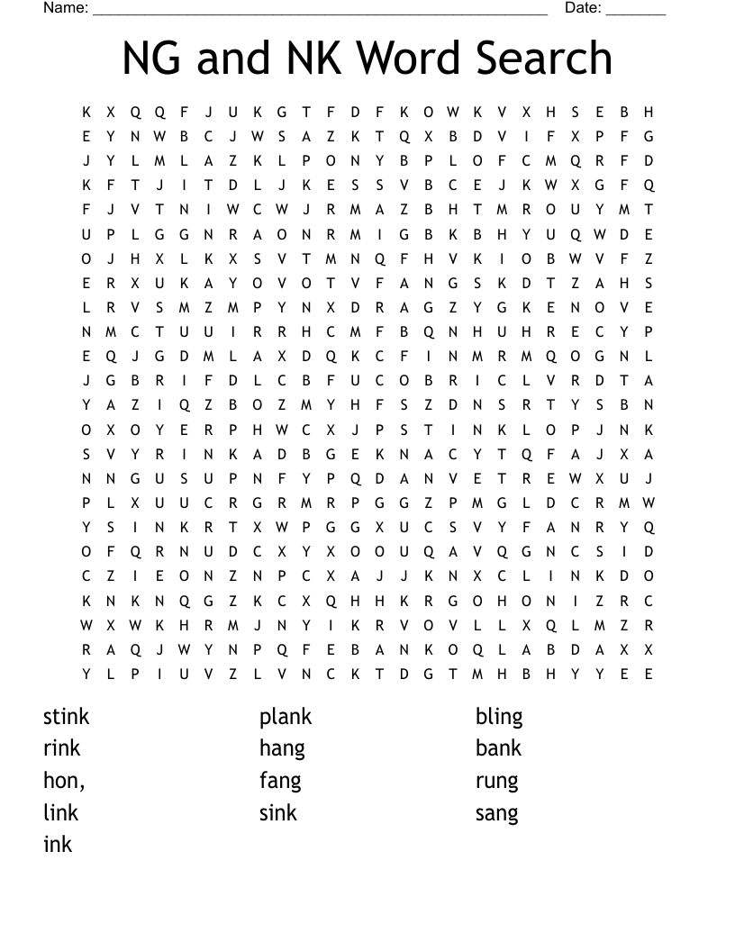 NG and NK Word Search