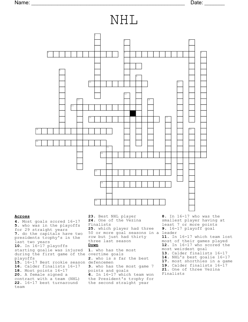 NHL Crossword