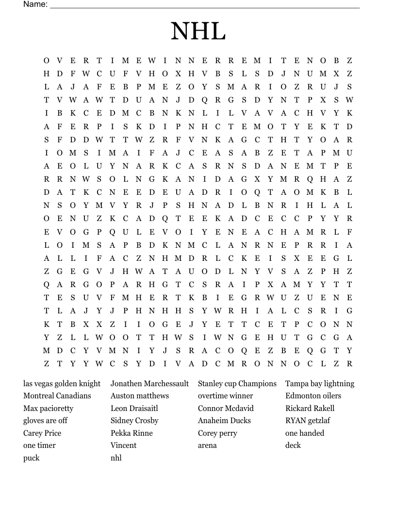 NHL Word Search