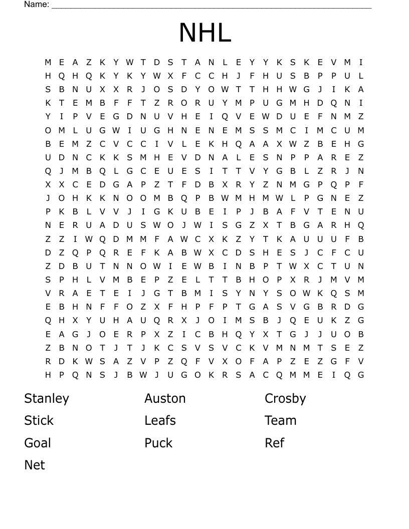 NHL Word Search