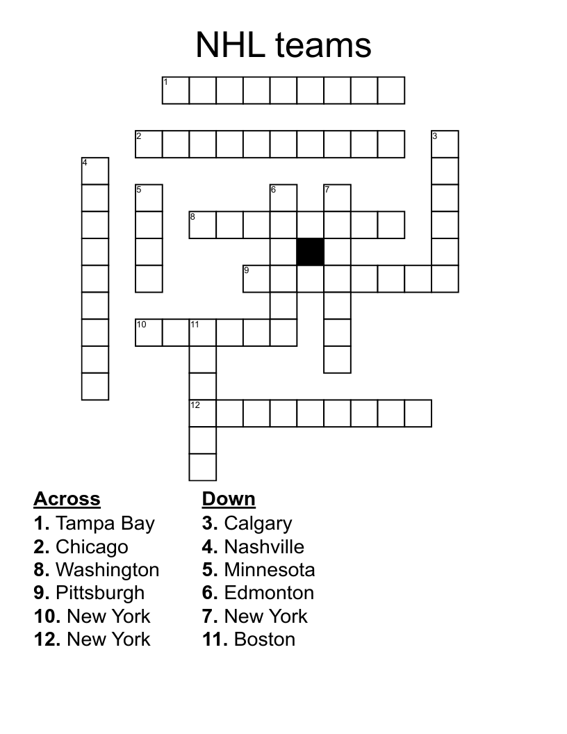 NHL teams Crossword
