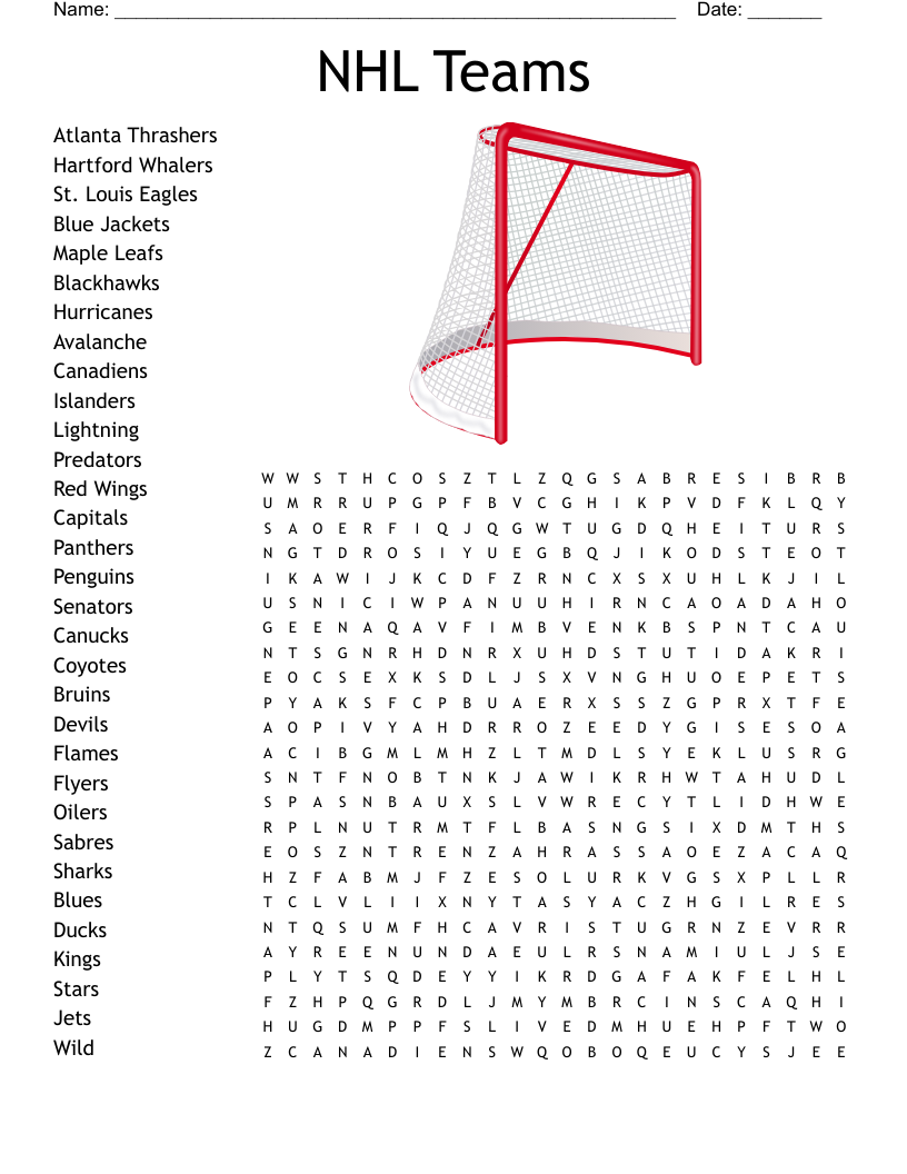 NHL Teams Word Search