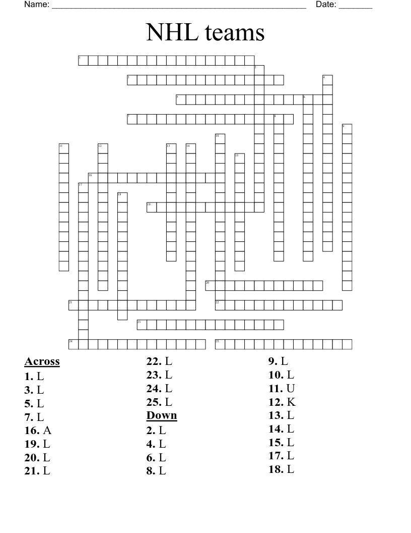 NHL teams Crossword