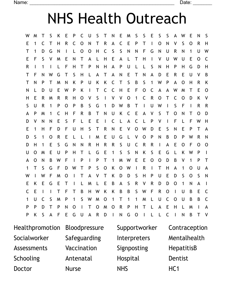 NHS Health Outreach Word Search