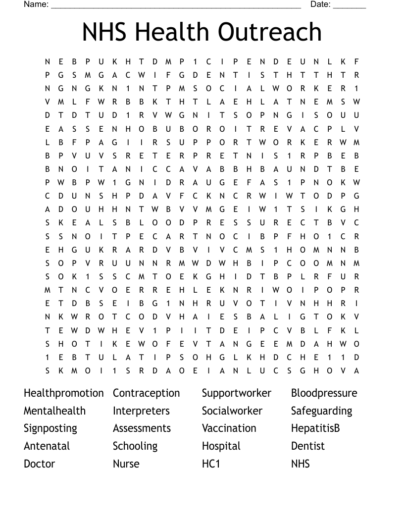 NHS Health Outreach  Word Search
