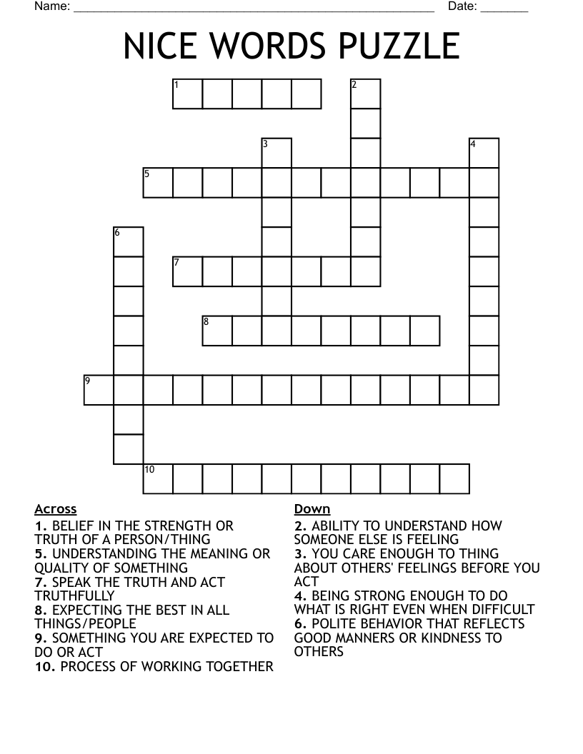 NICE WORDS PUZZLE Crossword