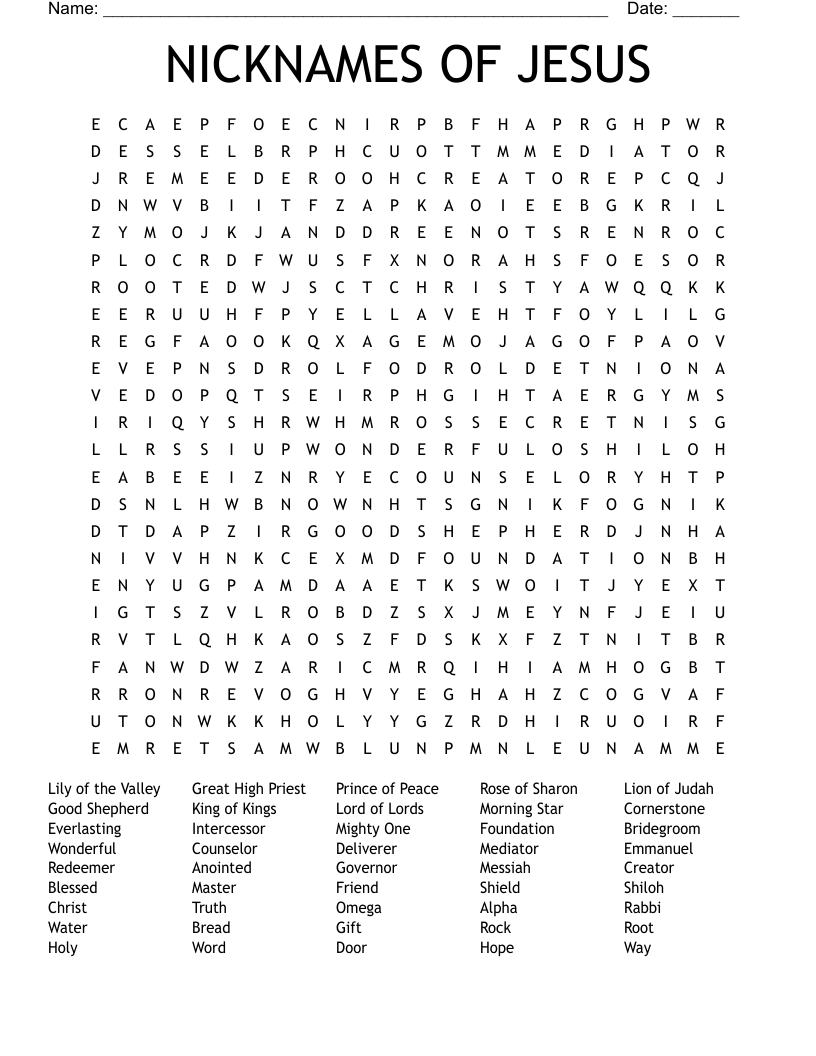 NICKNAMES OF JESUS Word Search