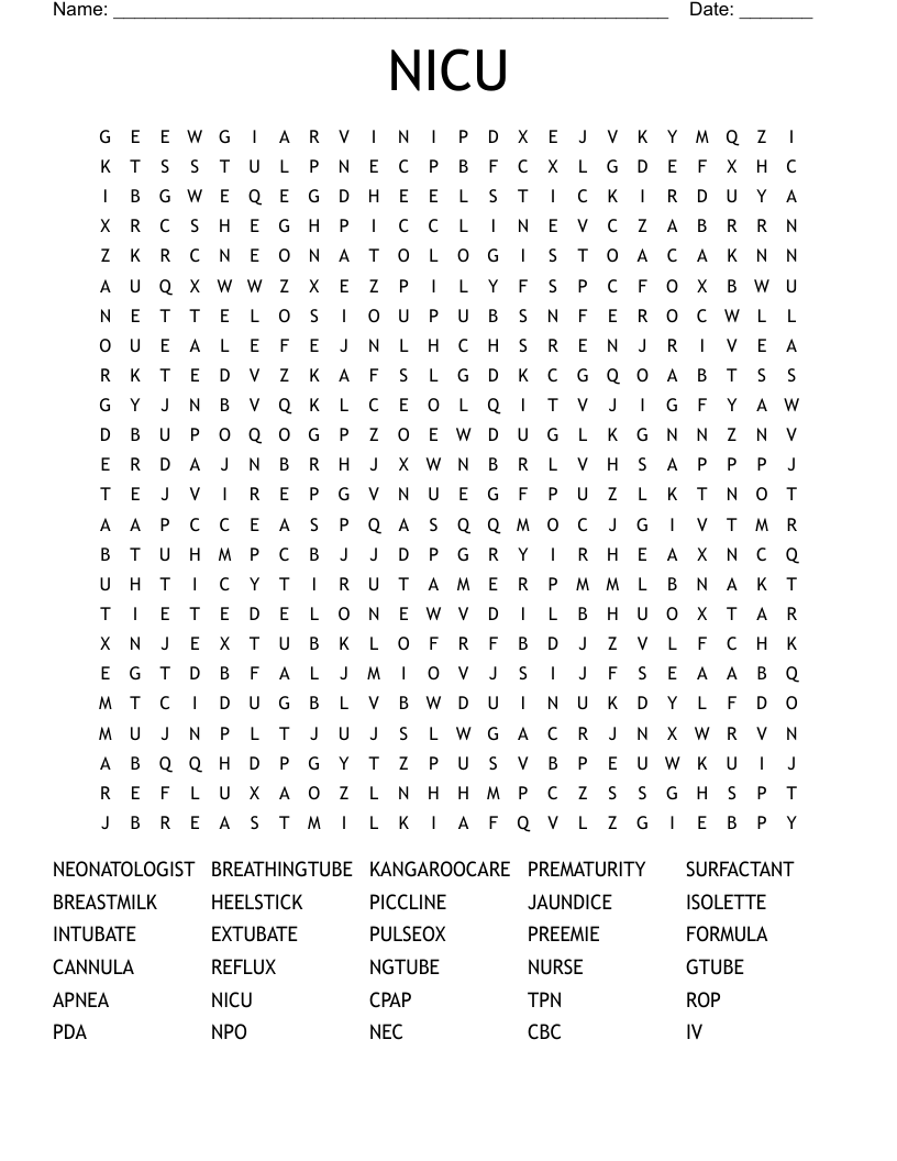 NICU Word Search