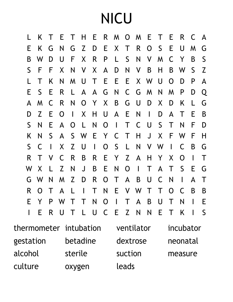 NICU Word Search