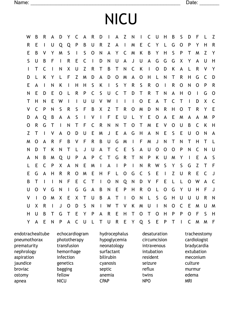 NICU Word Search