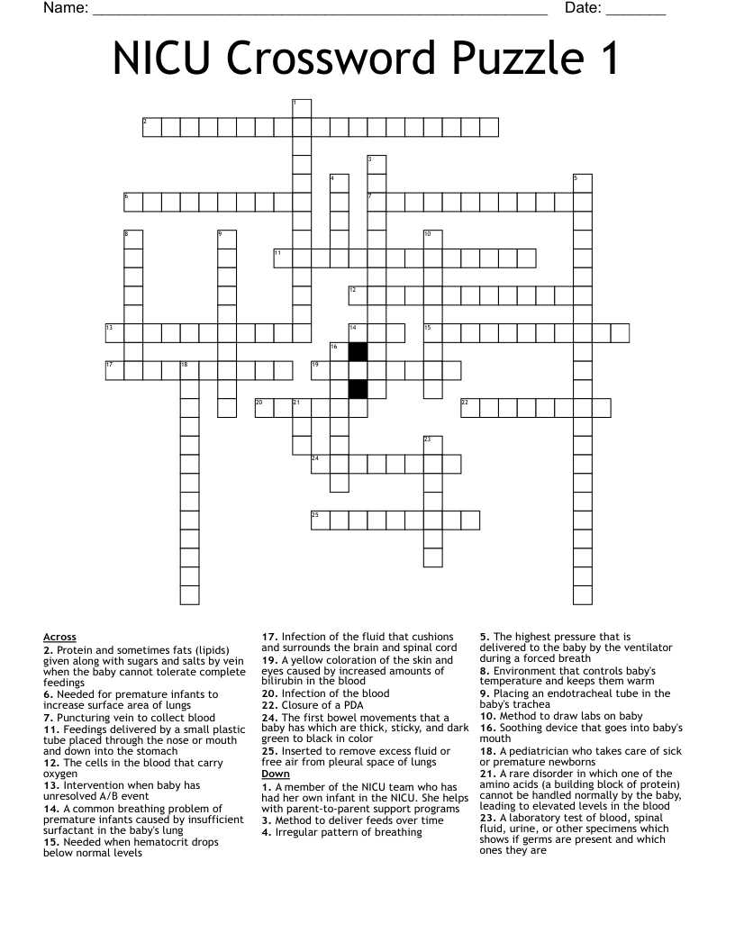 NICU Crossword Puzzle 1