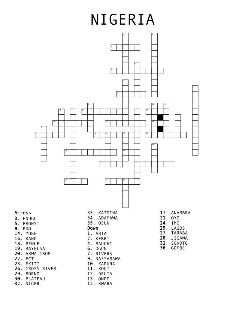 NIGERIA  Crossword