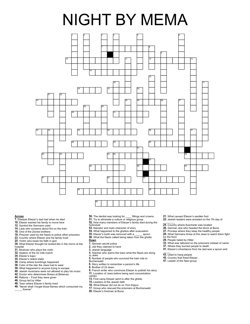 NIGHT BY MEMA Crossword