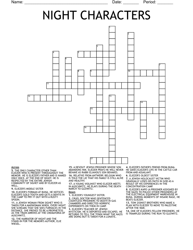 NIGHT CHARACTERS Crossword