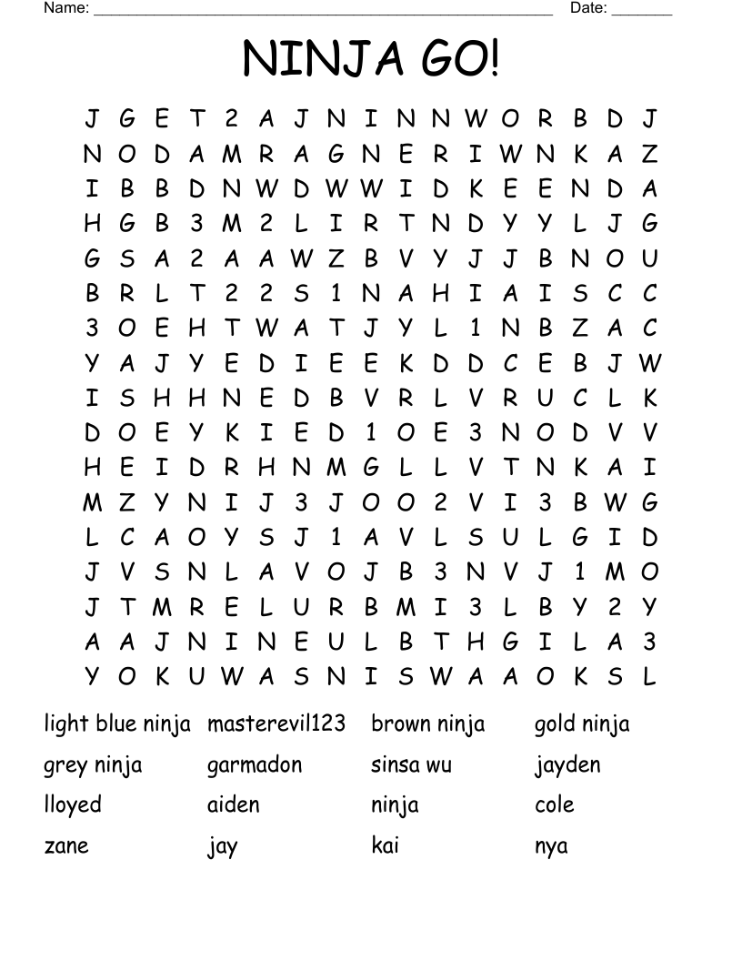 NINJA GO! Word Search