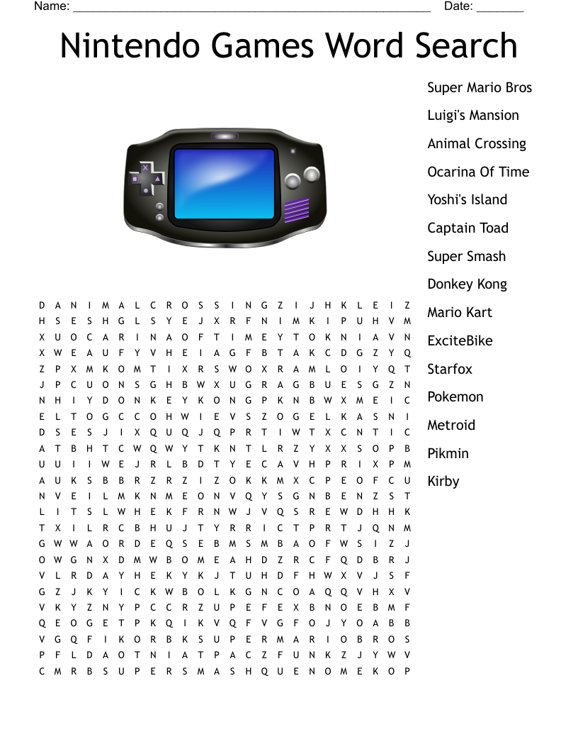 Nintendo Games Word Search