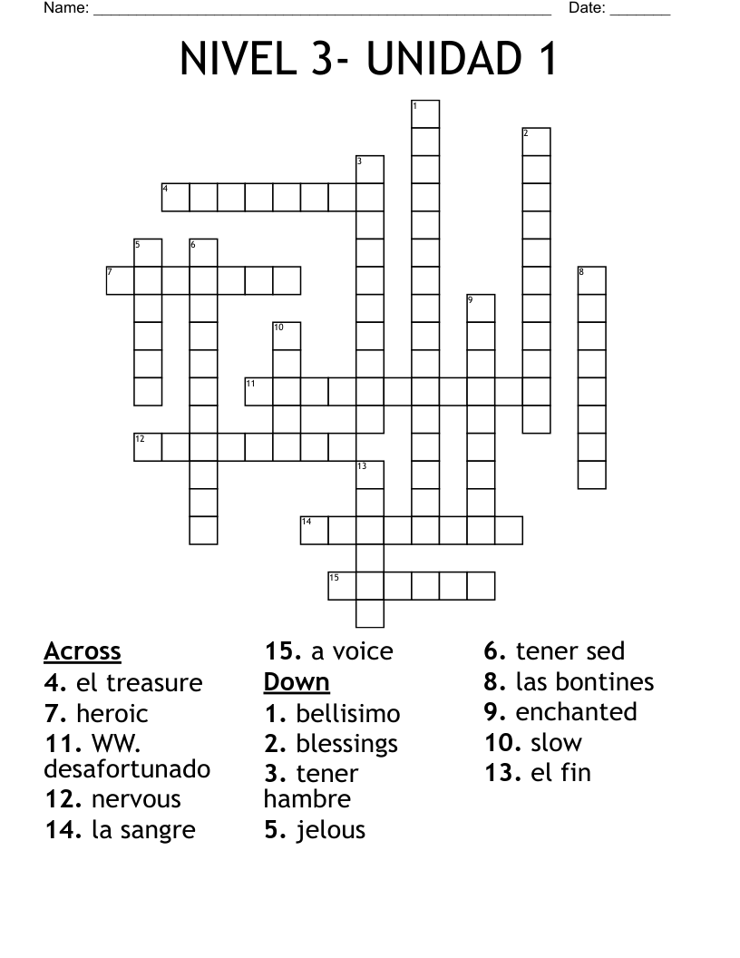 NIVEL 3- UNIDAD 1 Crossword