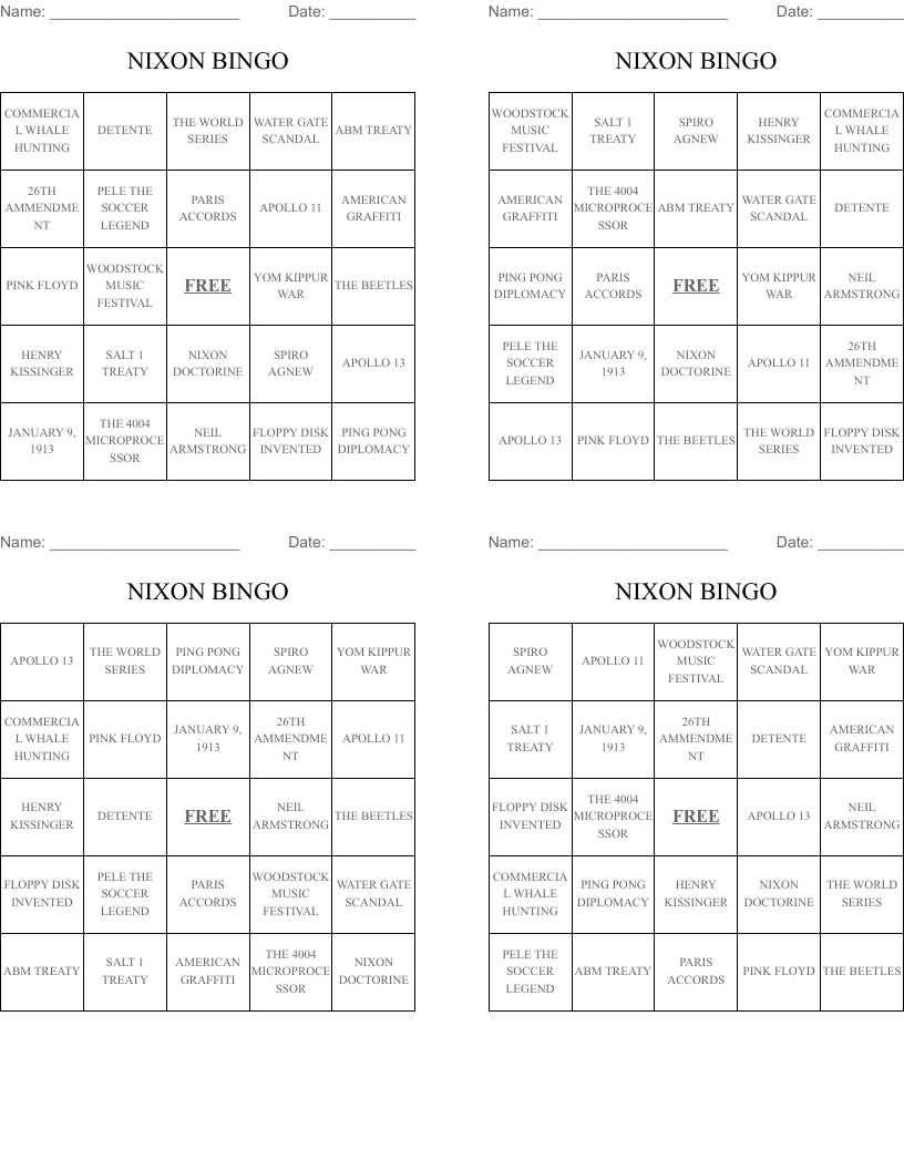 NIXON BINGO