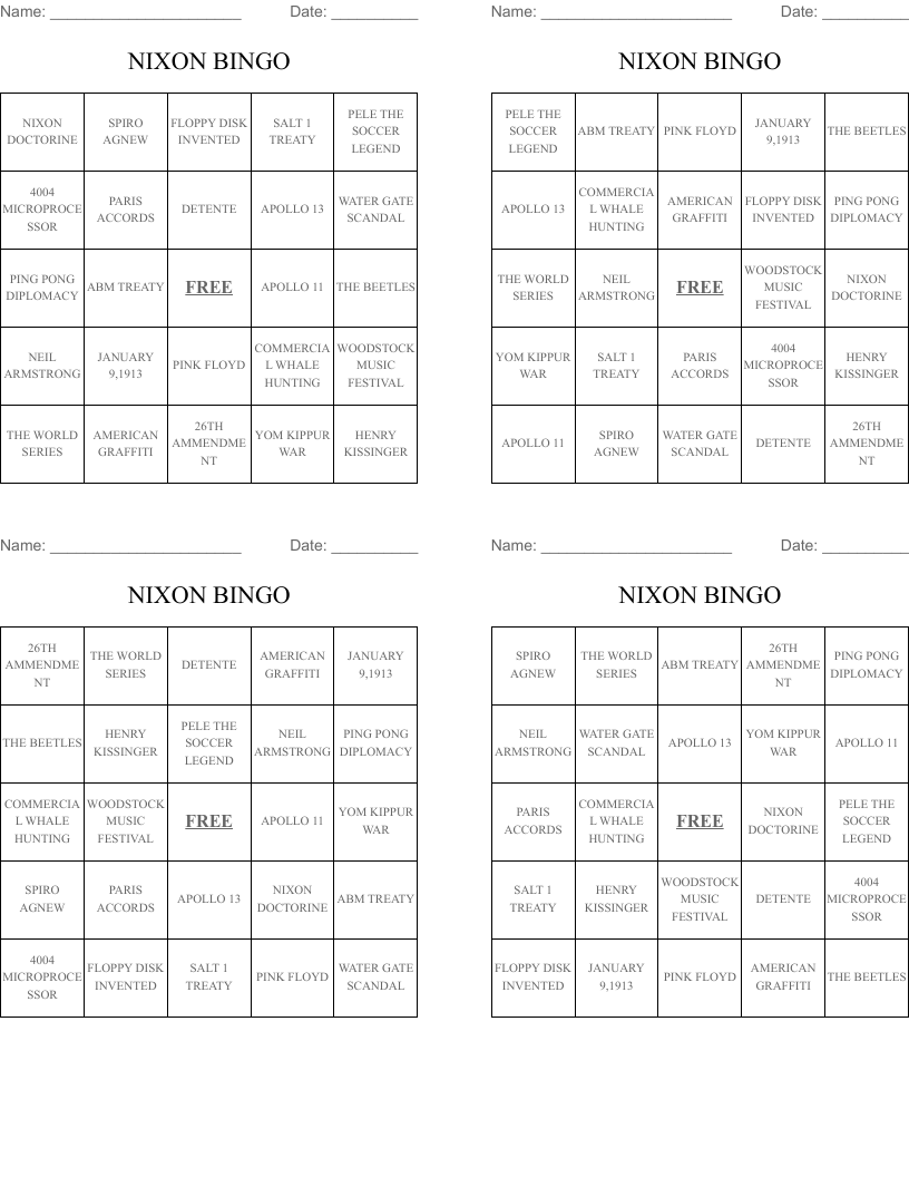 NIXON BINGO