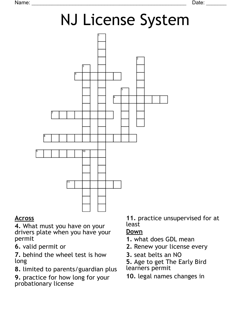 NJ License System Crossword