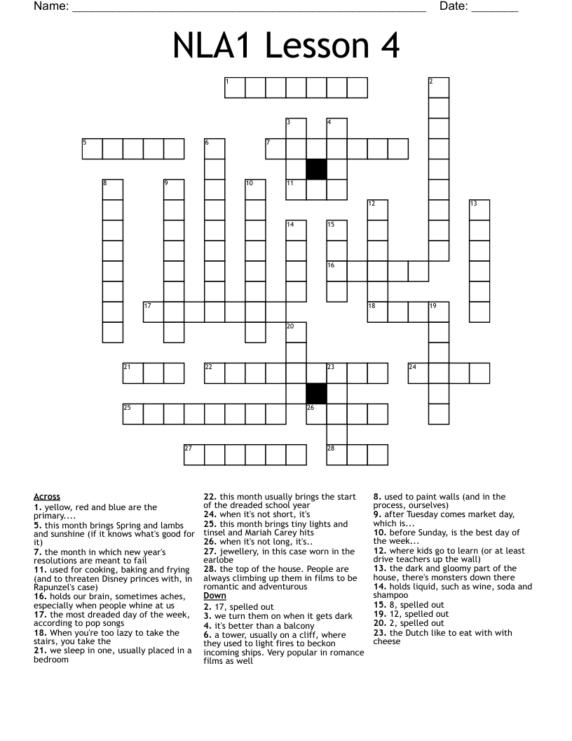 NLA1 Lesson 4  Crossword