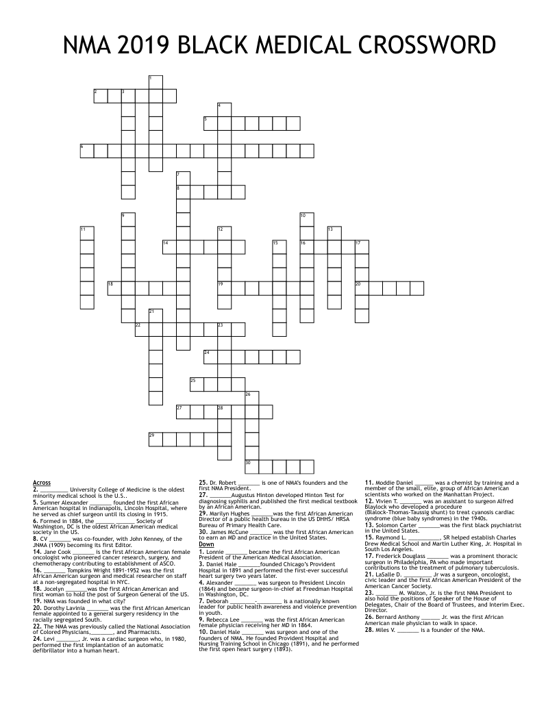 NMA 2019 BLACK MEDICAL CROSSWORD 
