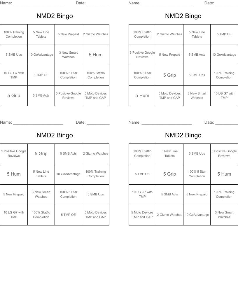 NMD2 Bingo