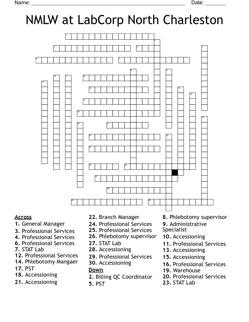 NMLW at LabCorp North Charleston Crossword