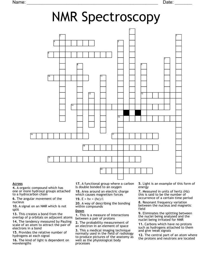NMR Spectroscopy Crossword