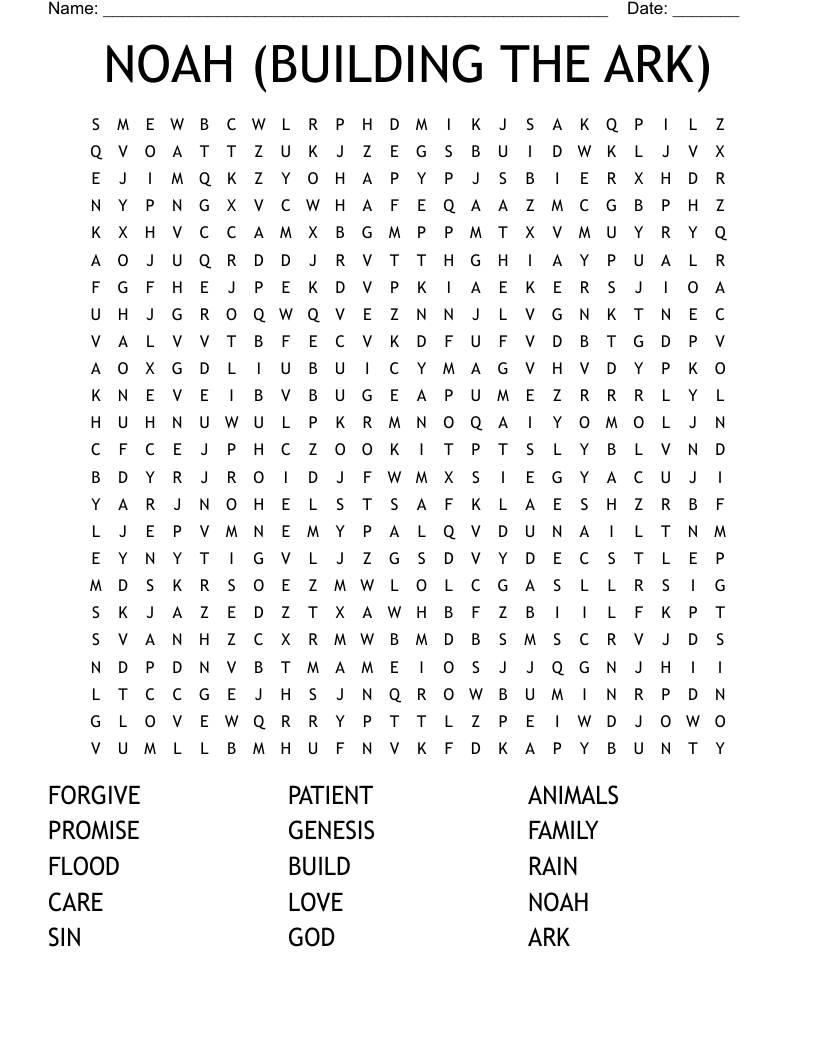 NOAH (BUILDING THE ARK) Word Search
