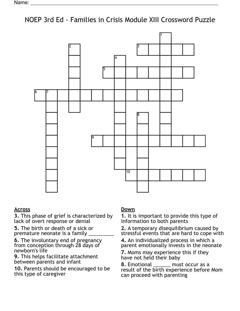 NOEP 3rd Ed - Families in Crisis Module XIII Crossword Puzzle